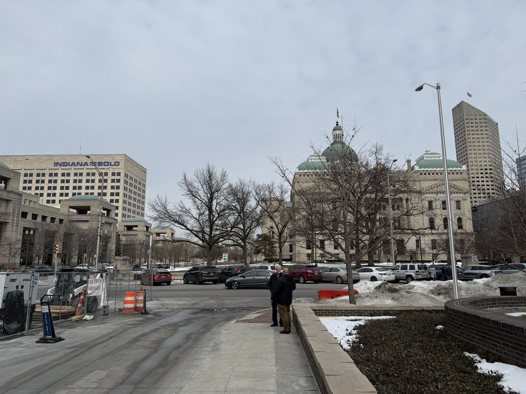 Indiana Statehouse with INDIANA THE BOLD billboard